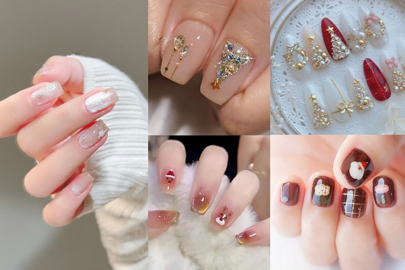 23款聖誕節指甲推薦！日韓SNS瘋迷水鑽珍珠聖誕樹，雪花、熊熊、麋鹿、北歐精靈...短指甲也好看的小圖案美甲