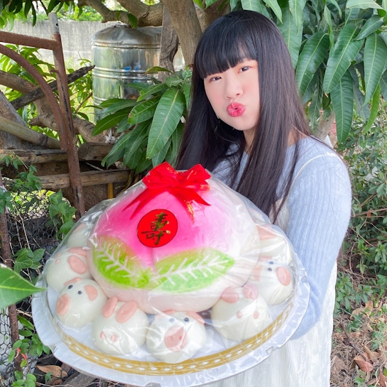 ✨12吋豬豬兔子富貴子母桃✨