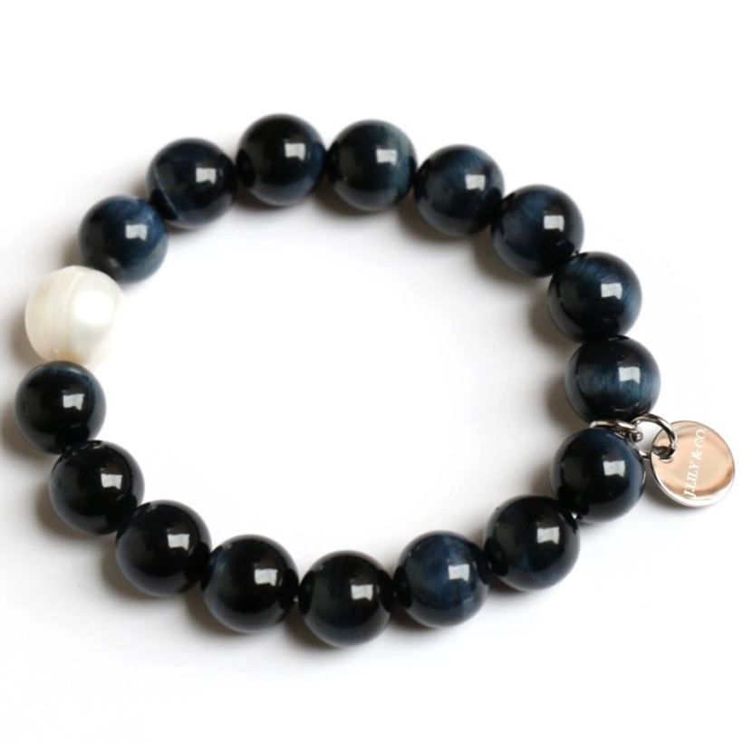 靜謐藍調・藍虎眼日本珍珠典藏手鍊