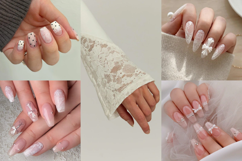 2026 韓系「蕾絲美甲」10 款式推薦！芭蕾風蕾絲、蝴蝶結蕾絲、波點蕾絲⋯韓國女生都在做的指彩是這些！