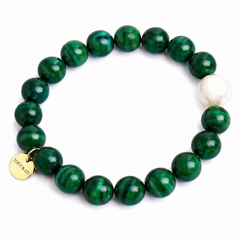 翠羽明珠・孔雀石日本珍珠典藏手鍊