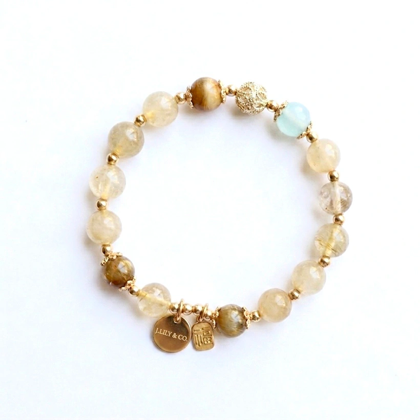 *限量款* 富域之境・黃髮晶虎眼石海藍寶手環