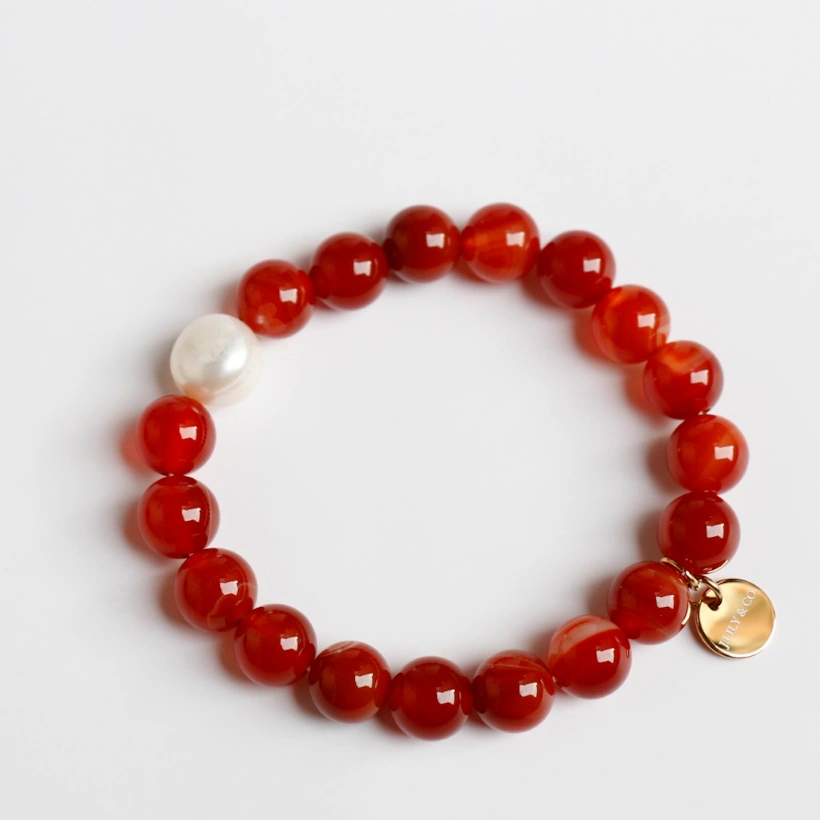 緋紅印象・紅紋瑪瑙日本珍珠典藏手鍊